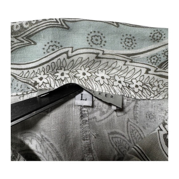 Bryn Walker Womnes Linen Top Jacket Tan Blue Paisley 3/4 Sleeve Button Up Sz Lg - Picture 13 of 15